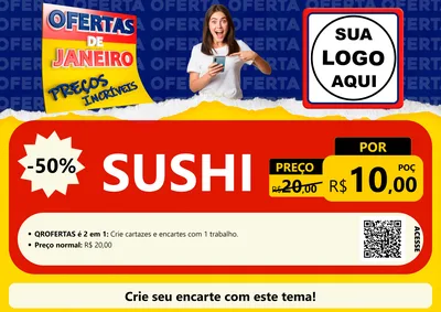 Modelo de Cartaz para Cartaz A4 Horizontal com o tema Ofertas de Janeiro - Preços Incríveis para Comida japonesa