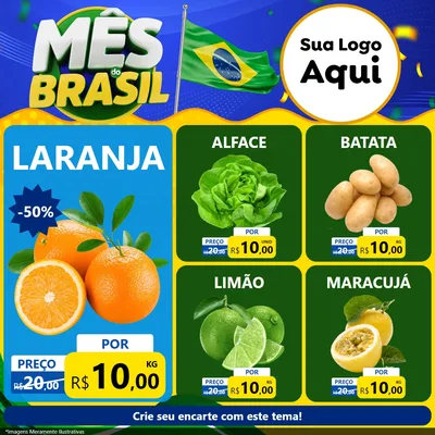 Modelo de Rede Social para Feed Facebook com o tema Mês do Brasil para Hortifrúti