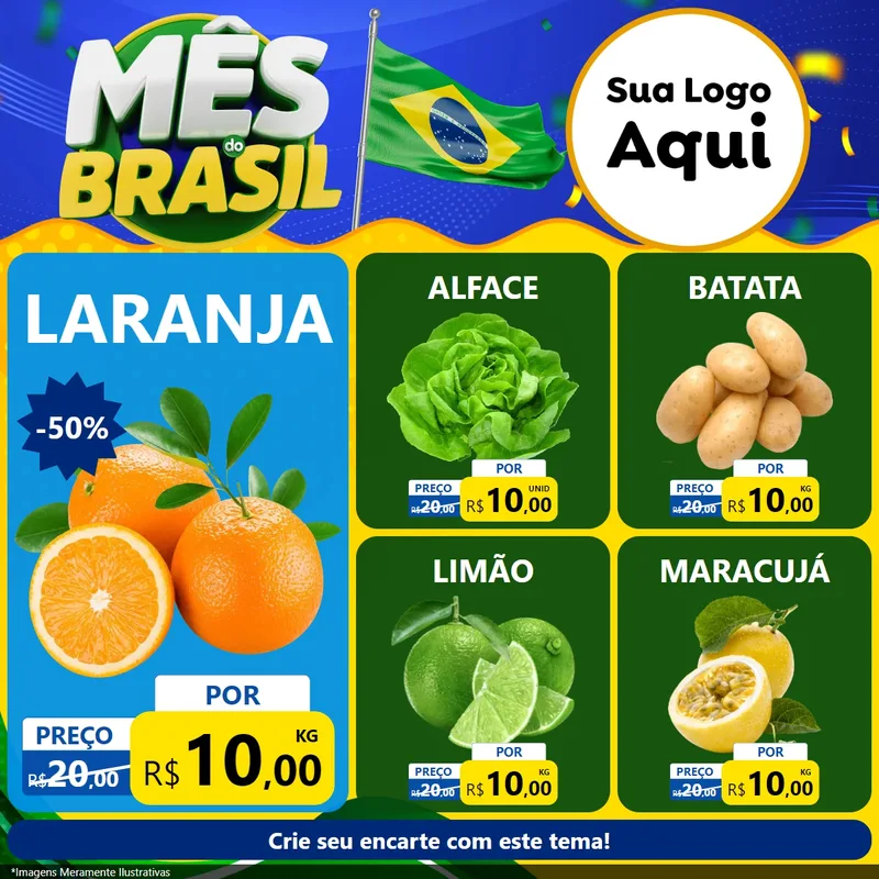 Modelo de Rede Social para Feed Facebook com o tema Mês do Brasil para Hortifrúti