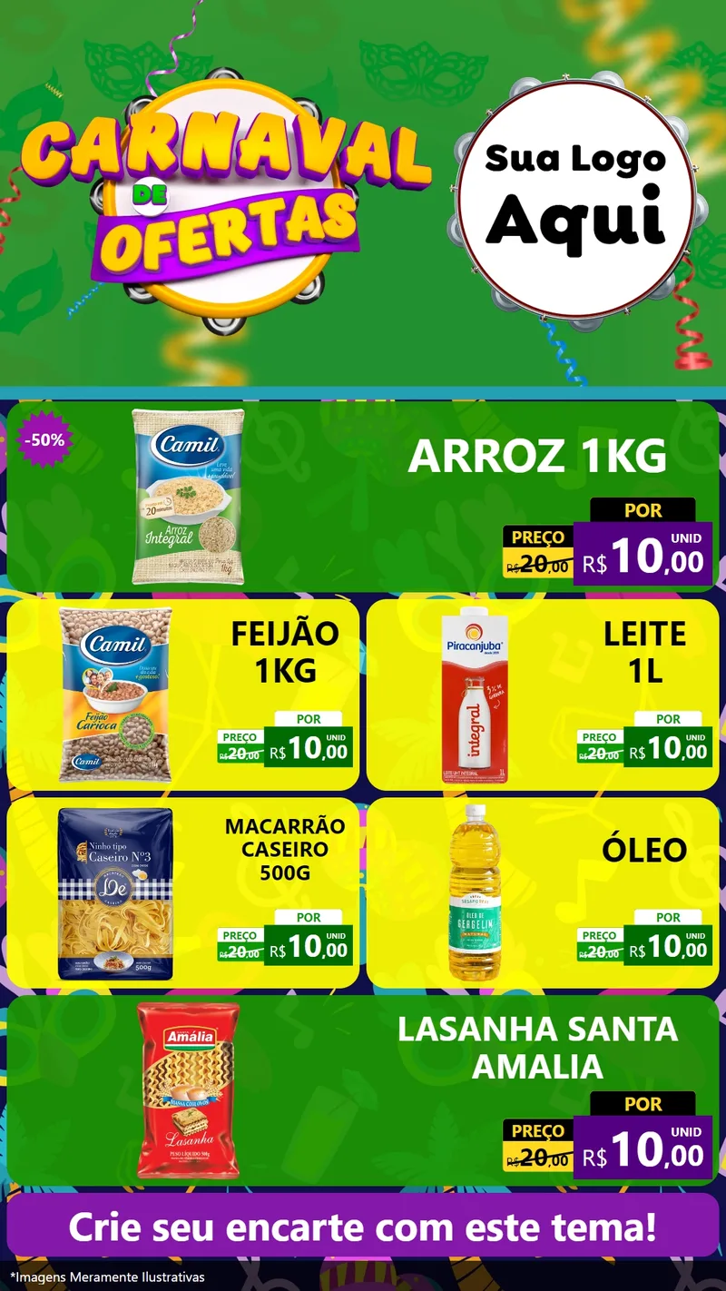 Modelo de TV para TV Vertical com o tema Carnaval de Ofertas para Supermercado