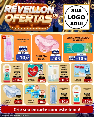 Modelo de Rede Social para Feed Instagram com o tema Réveillon de Ofertas para Bebês
