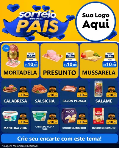 Modelo de Rede Social para Feed Instagram com o tema Sorteio Dia dos Pais para Frios e Laticínios