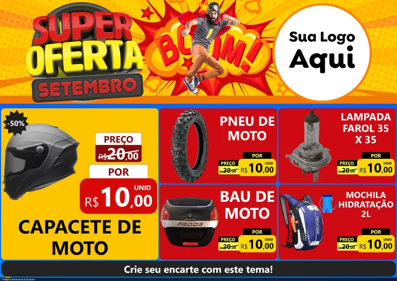 Modelo de Encarte para Encarte A4 Horizontal com o tema Super Oferta Setembro para Moto peças