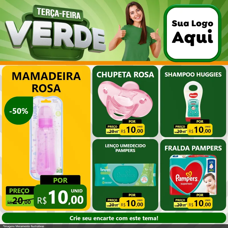 Modelo de Rede Social para Feed Facebook com o tema Terça - Feira Verde para Bebês