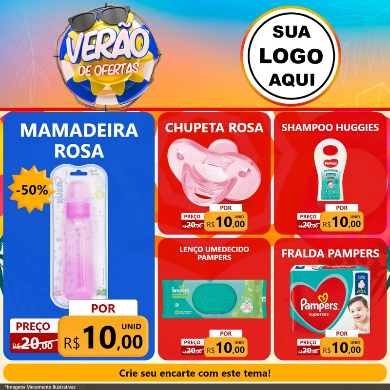 Modelo de Rede Social para Feed Facebook com o tema Verão de Ofertas para Bebês
