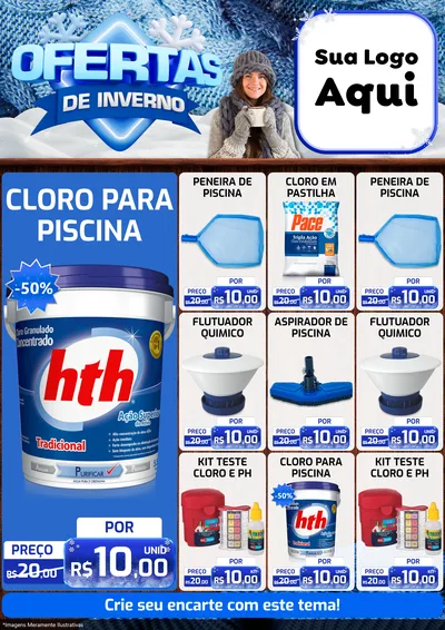 Modelo de Encarte para Encarte A4 Vertical com o tema Ofertas de Inverno para Produtos para Piscina