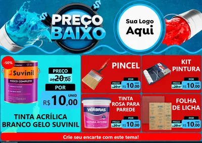 Modelo de Encarte para Encarte A4 Horizontal com o tema Preço Baixo - Tintas para Tintas e Ferramentas