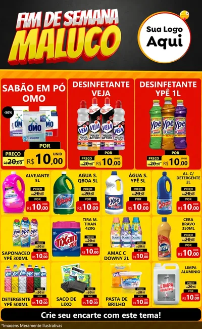 Modelo de Encarte para Encarte Grande com o tema Final de Semana Maluco para Produtos de Limpeza