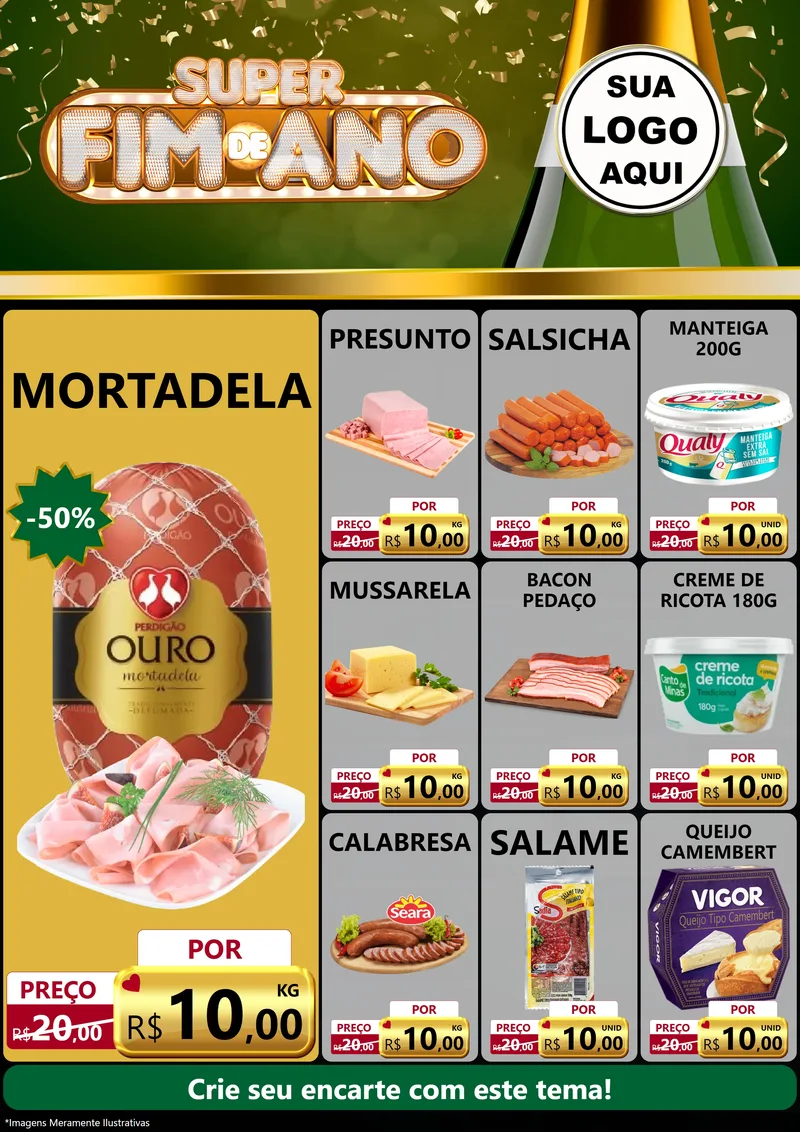 Modelo de Encarte para Encarte A4 Vertical com o tema Super Fim de Ano para Frios e Laticínios