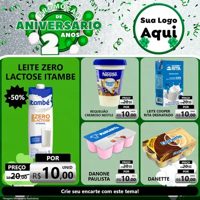 Modelo de Rede Social para Feed Facebook com o tema Promoção de Aniversário - 2 Anos para Frios e Laticínios