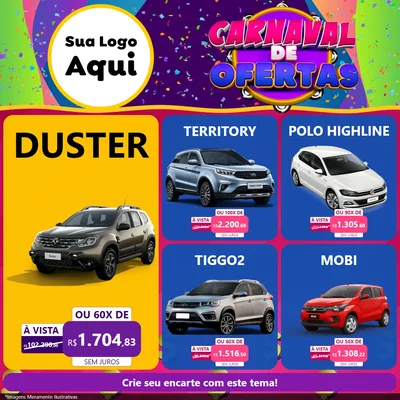 Modelo de Rede Social para Feed Facebook com o tema Carnaval de Ofertas para Concessionaria de Carros