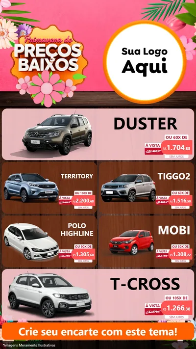 Modelo de TV para TV Vertical com o tema Primavera de Preços Baixos para Concessionaria de Carros