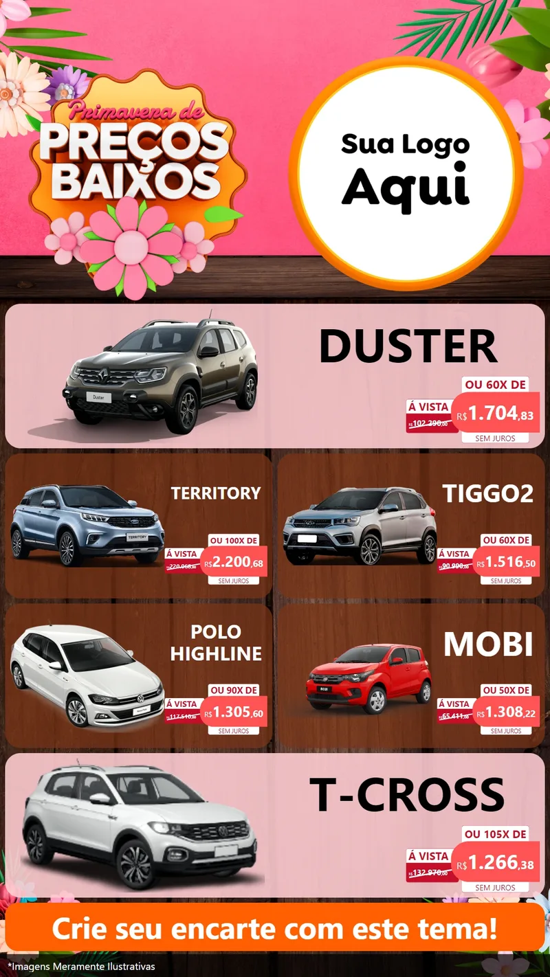 Modelo de TV para TV Vertical com o tema Primavera de Preços Baixos para Concessionaria de Carros