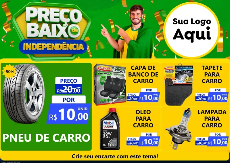Modelo de Encarte para Encarte A4 Horizontal com o tema Preço Baixo de Independência para Auto peças