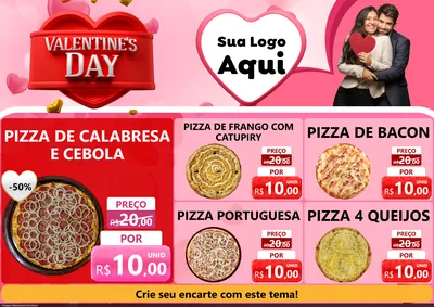 Modelo de Encarte para Encarte A4 Horizontal com o tema Valentine's Day para Pizzaria
