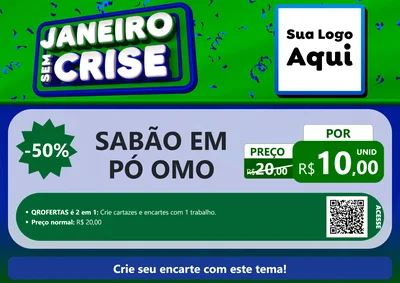 Modelo de Cartaz para Cartaz A4 Horizontal com o tema Janeiro Sem Crise para Produtos de Limpeza