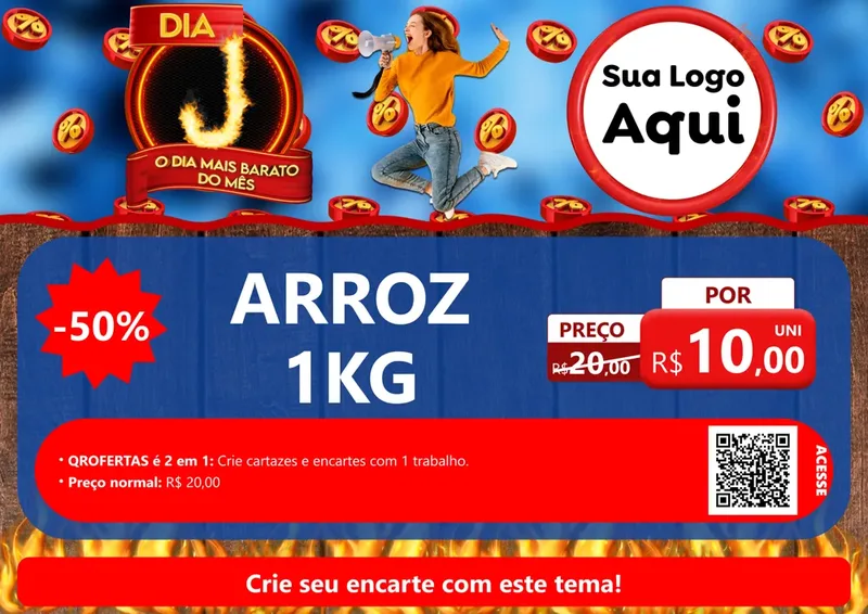 Modelo de Cartaz para Cartaz A4 Horizontal com o tema Dia J - O Dia Mais Barato Do Mês para Supermercado