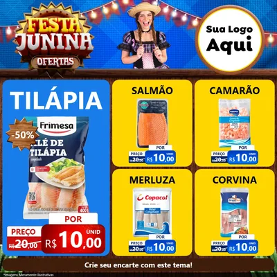 Modelo de Rede Social para Feed Facebook com o tema Festa Junina Ofertas para Peixaria
