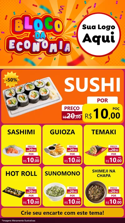 Modelo de Rede Social para Stories com o tema Bloco da Economia para Comida japonesa