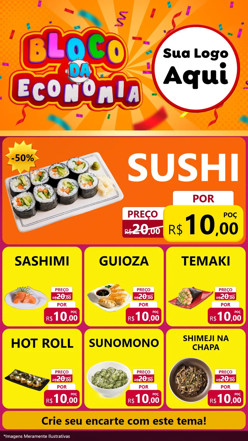 Modelo de Rede Social para Stories com o tema Bloco da Economia para Comida japonesa