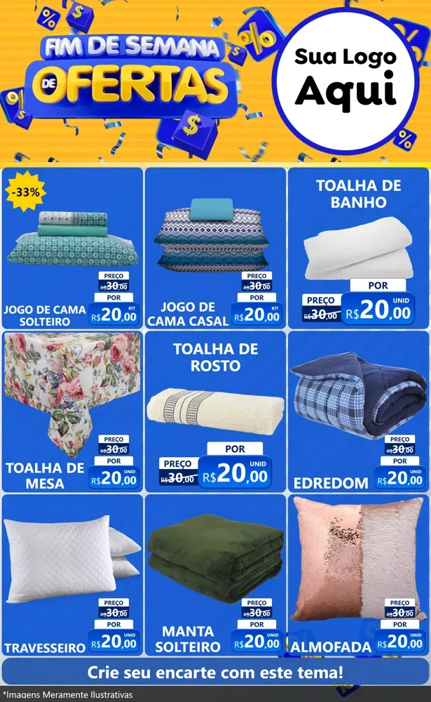 Modelo de Encarte para Encarte Grande com o tema Fim de Semana de Ofertas para Cama, Mesa e Banho