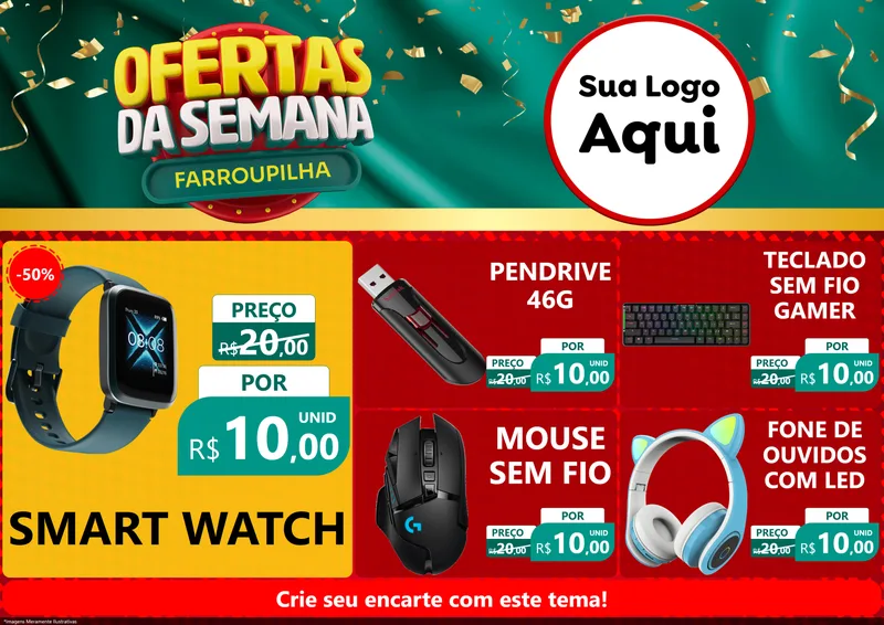 Modelo de Encarte para Encarte A4 Horizontal com o tema Ofertas da Semana Farroupilha para Informática