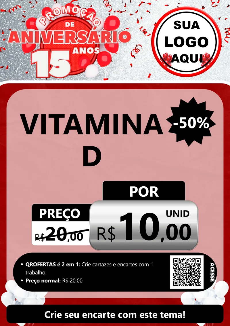 Modelo de Cartaz para Cartaz A4 Vertical com o tema Promoção de Aniversário - 15 Anos para Farmácia