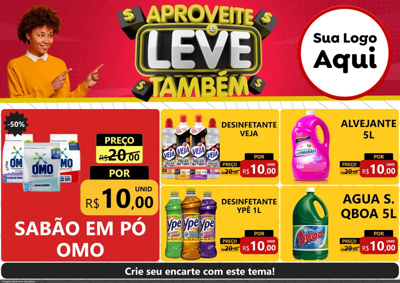 Modelo de Encarte para Encarte A4 Horizontal com o tema Aproveite e Leve Também para Produtos de Limpeza