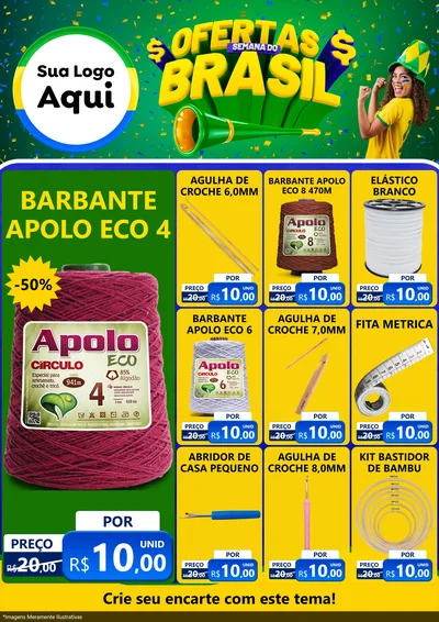 Modelo de Encarte para Encarte A4 Vertical com o tema Ofertas Semana do Brasil para Armarinho e Aviamentos