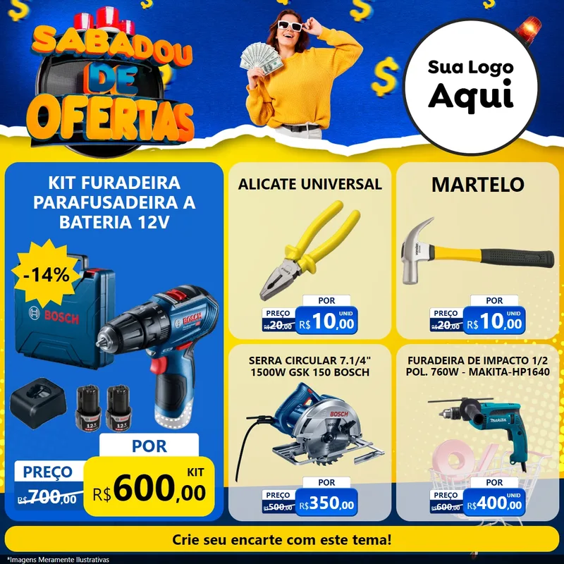 Modelo de Rede Social para Feed Facebook com o tema Sabadou de Ofertas para Maquinas e Ferramentas