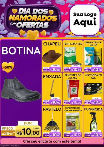 Modelo de Encarte para Encarte A4 Vertical com o tema Dia Dos Namorados Com Ofertas para Agropecuária