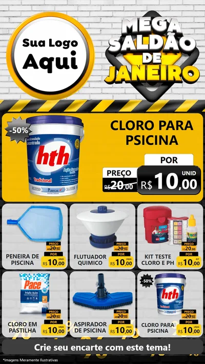 Modelo de Rede Social para Stories com o tema Mega Saldão de Janeiro para Produtos para Piscina