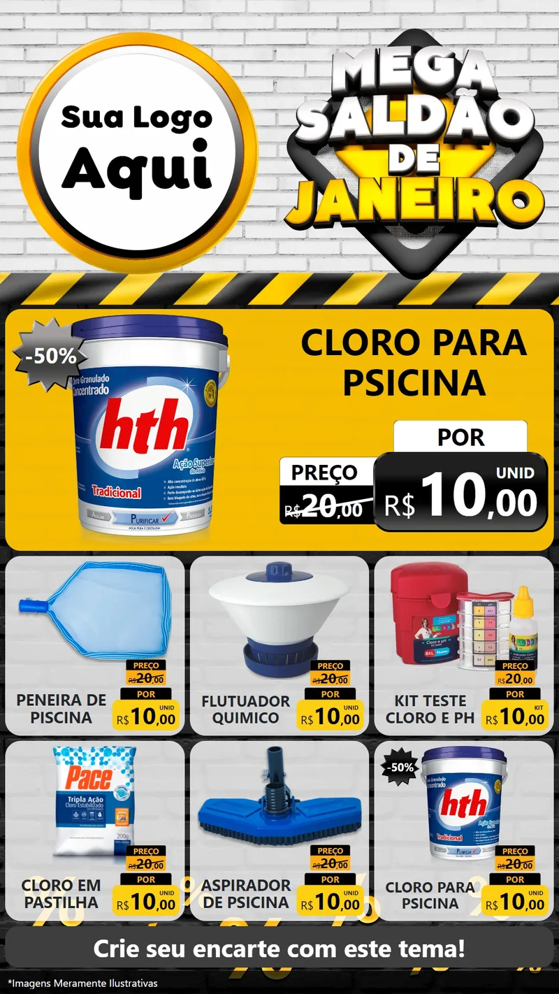 Modelo de Rede Social para Stories com o tema Mega Saldão de Janeiro para Produtos para Piscina