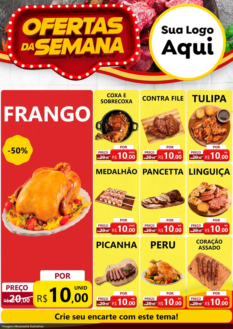 Modelo de Encarte para Encarte A4 Vertical com o tema Ofertas da Semana para Assados