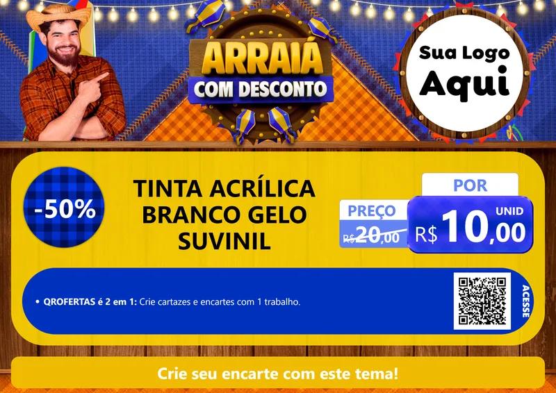 Modelo de Cartaz para Cartaz A4 Horizontal com o tema Arraiá Com Desconto para Tintas e Ferramentas