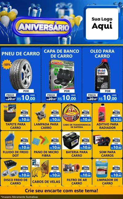Modelo de Encarte para Encarte Grande com o tema Aniversário para Auto peças