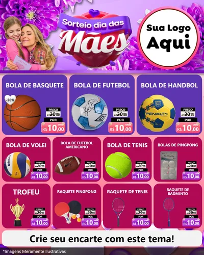 Modelo de Rede Social para Feed Instagram com o tema Sorteio Dia das Mães para Artigos Esportivos