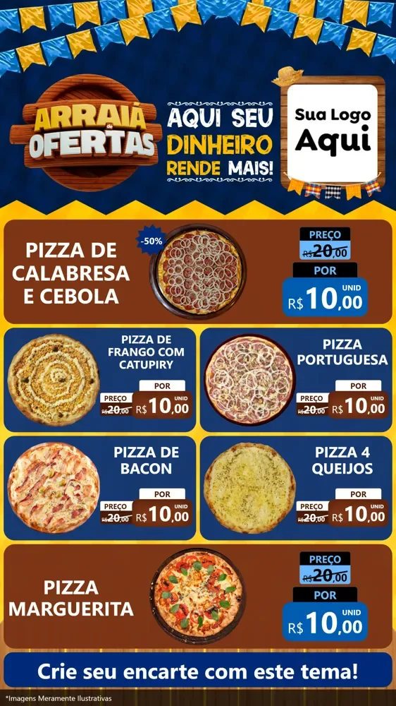Modelo de TV para TV Vertical com o tema Arraiá de Ofertas - Junina para Pizzaria