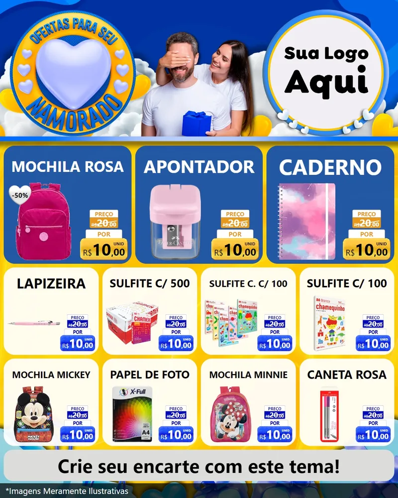 Modelo de Rede Social para Feed Instagram com o tema Ofertas Para Seu Namorado para Papelaria