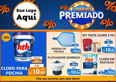 Modelo de Encarte para Encarte A4 Horizontal com o tema Janeiro Premiado para Produtos para Piscina