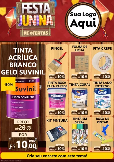 Modelo de Encarte para Encarte A4 Vertical com o tema Festa Junina de Ofertas para Tintas e Ferramentas
