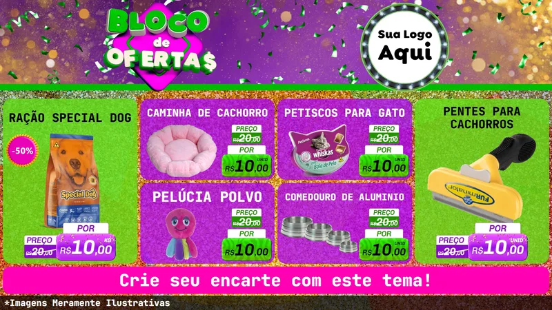 Modelo de TV para TV Horizontal com o tema Bloco de Ofertas para Pet Shop