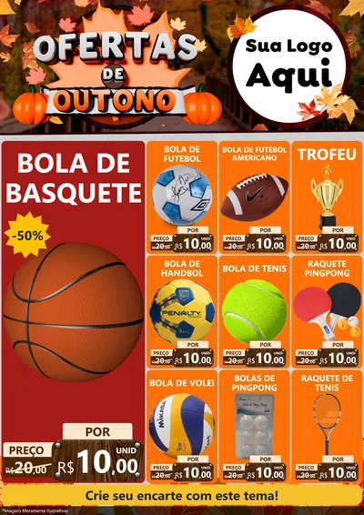 Modelo de Encarte para Encarte A4 Vertical com o tema Ofertas de Outono para Artigos Esportivos
