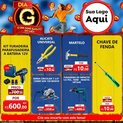 Modelo de Rede Social para Feed Facebook com o tema Dia G - O Dia Mais Barato Do Mês para Maquinas e Ferramentas