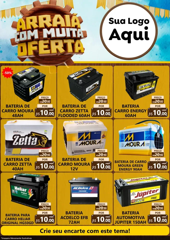 Modelo de Encarte para Encarte A4 Vertical com o tema Ofertas de São João - Junina para Baterias Elétricas