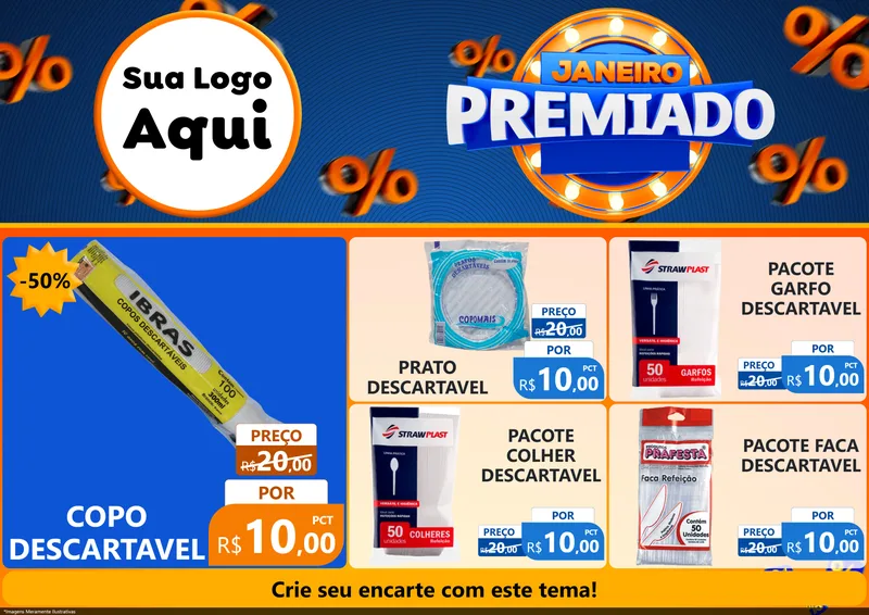 Modelo de Encarte para Encarte A4 Horizontal com o tema Janeiro Premiado para Embalagens