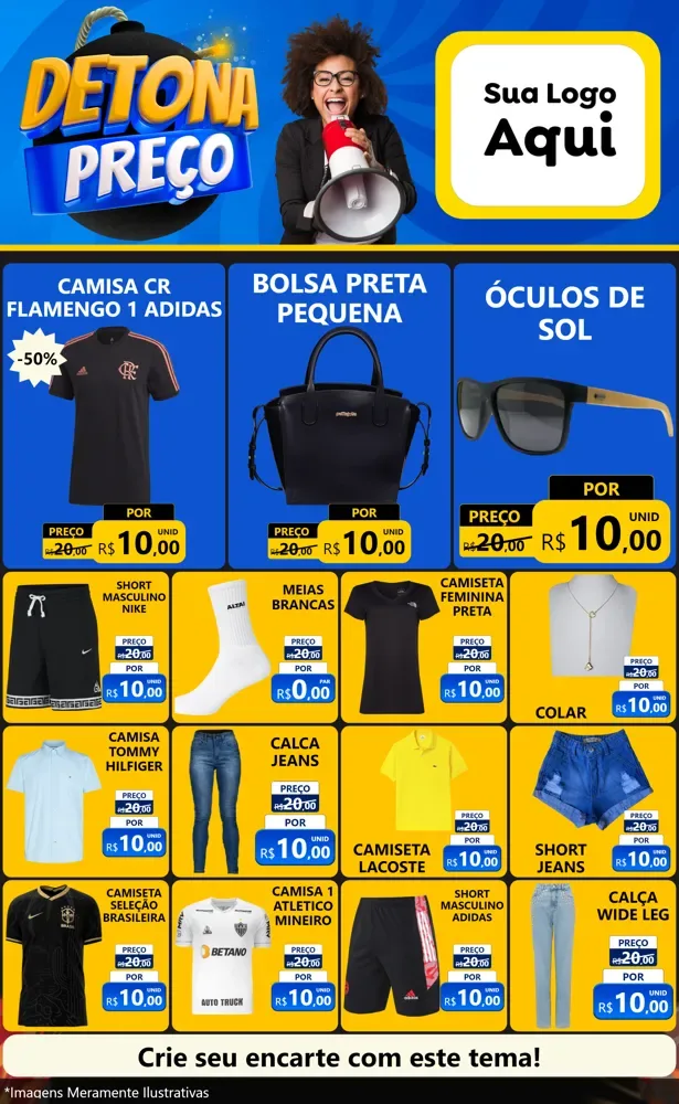 Modelo de Encarte para Encarte Grande com o tema Detona Preços para Roupas e acessórios