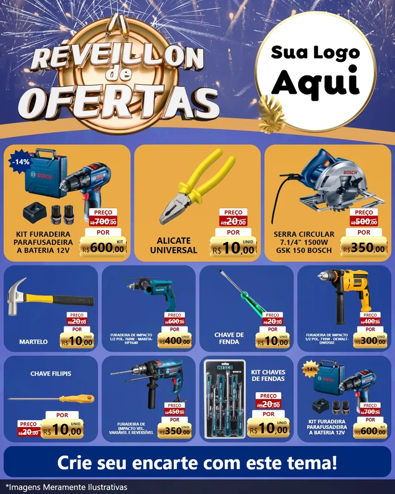 Modelo de Rede Social para Feed Instagram com o tema Réveillon de Ofertas para Maquinas e Ferramentas