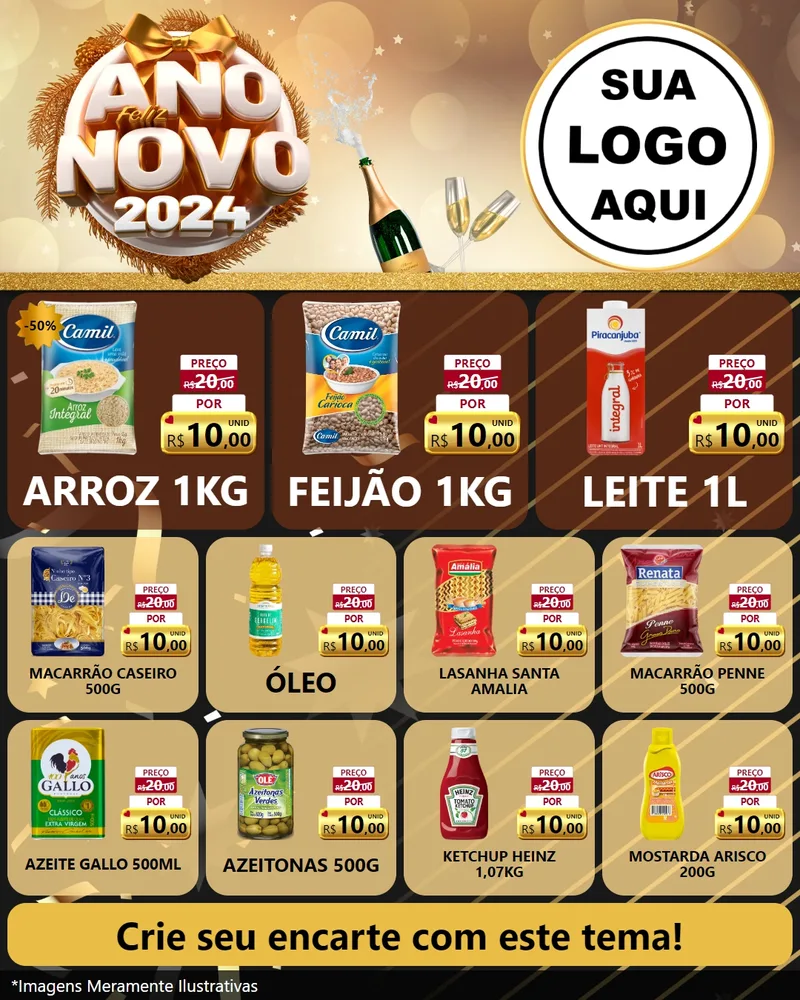 Modelo de Rede Social para Feed Instagram com o tema Feliz Ano Novo 2027 para Supermercado