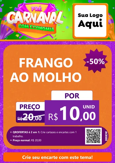 Modelo de Cartaz para Cartaz A4 Vertical com o tema Pré-Carnaval Com Economia para Restaurante
